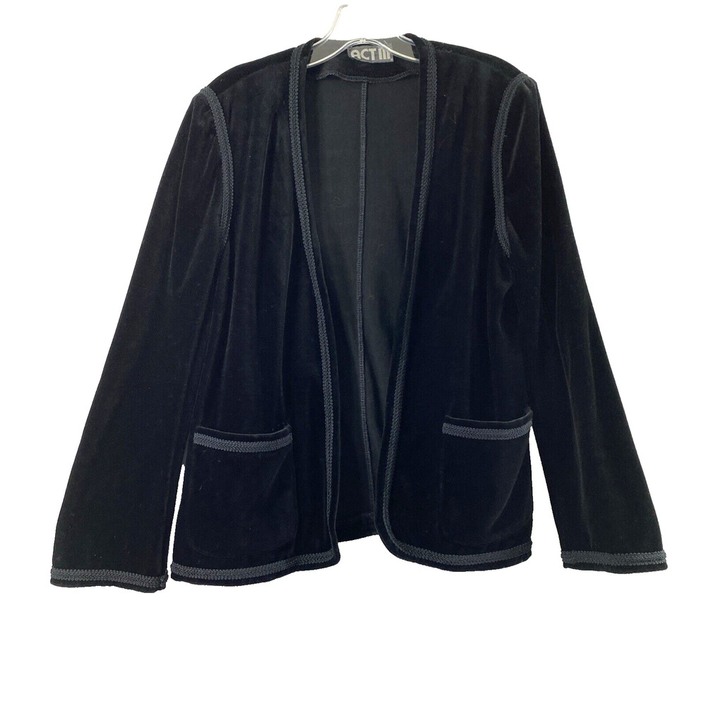 Vintage Act III Black‎ Velvet Jacket Womens Small Party Event  Open Front Goth